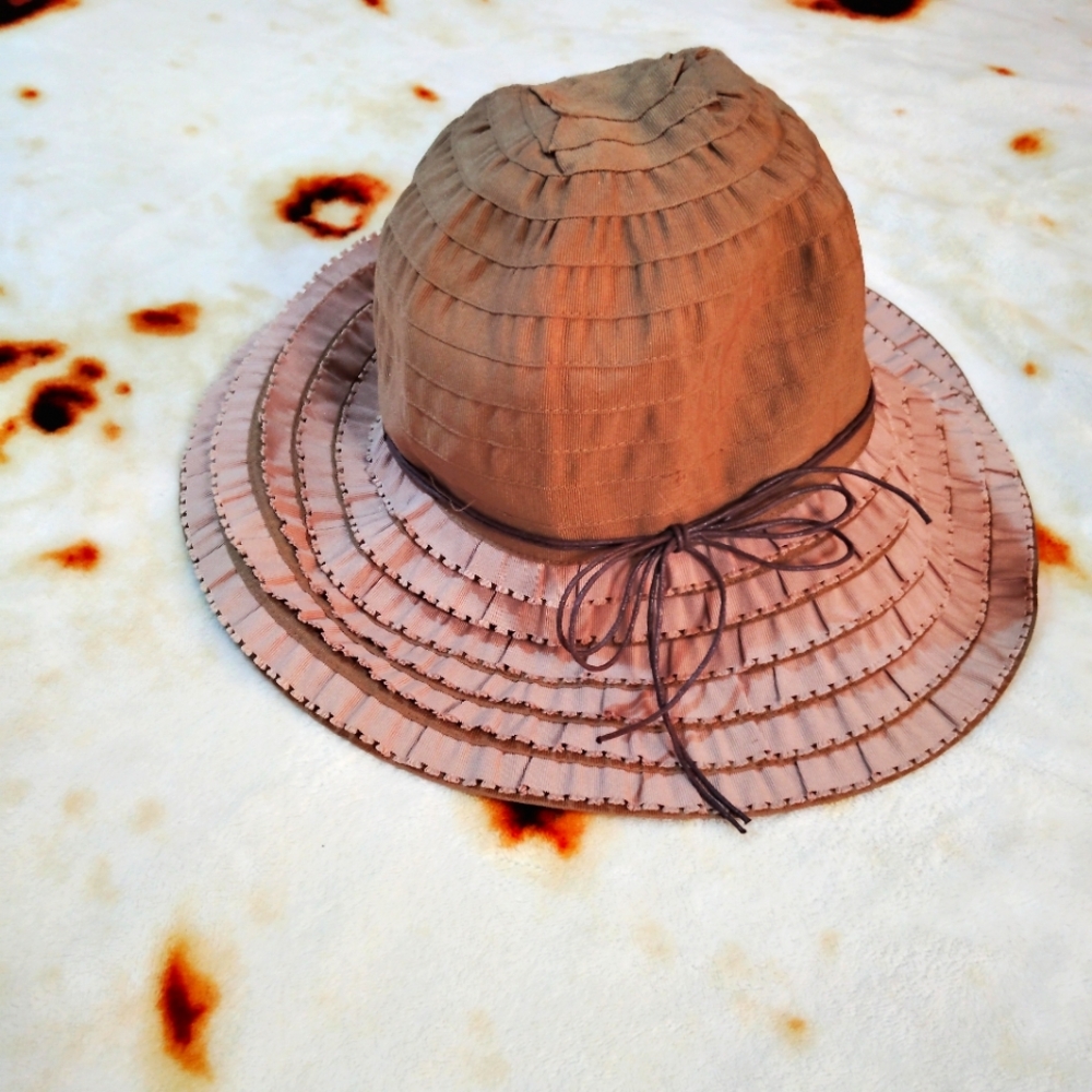 🖤3for25🖤90s/Y2K Basic Boho Brown Floppy Hippie Sunhat w/ Bowtie